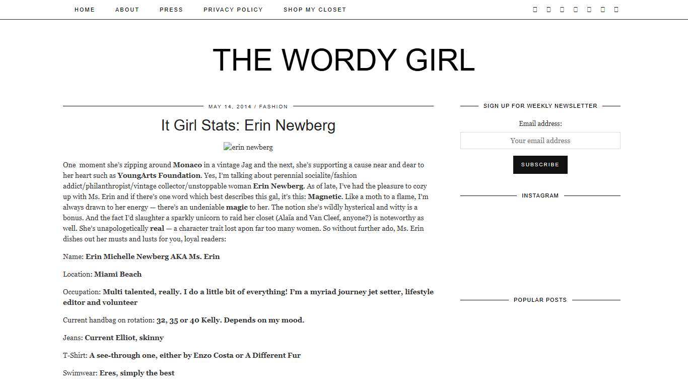 It Girl Stats: Erin Newberg - The Wordy Girl